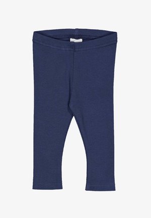 Leggings côtelés bleu marine avec une coupe ajustée, taille élastique et ouvertures de jambe droites. Fabriqués à partir d'un tissu doux et extensible.