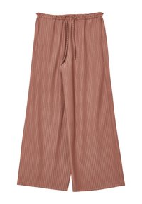 Hosen aus weichem, geripptem Stoff in einem staubigen Rosaton. Mit elastischem Bund und Kordelzug sowie weitem Bein-Design.