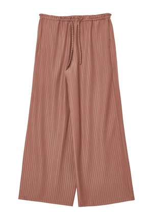 Hosen aus weichem, geripptem Stoff in einem staubigen Rosaton. Mit elastischem Bund und Kordelzug sowie weitem Bein-Design.