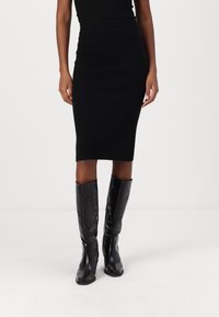 pure cashmere STRAIGHT MIDI SKIRT - Pouzdrová sukně - black