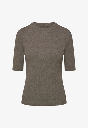 Heathered gray short-sleeve t-shirt with a round neck, featuring a smooth texture and a fitted silhouette.