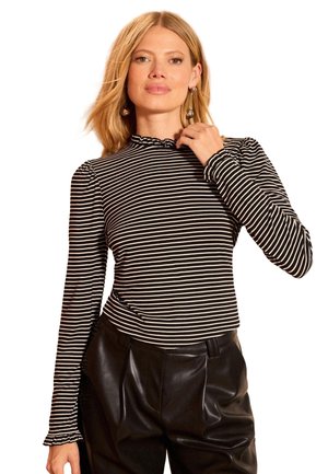 REGULAR FIT - FRILL NECK - Tops ar garām piedurknēm - navy