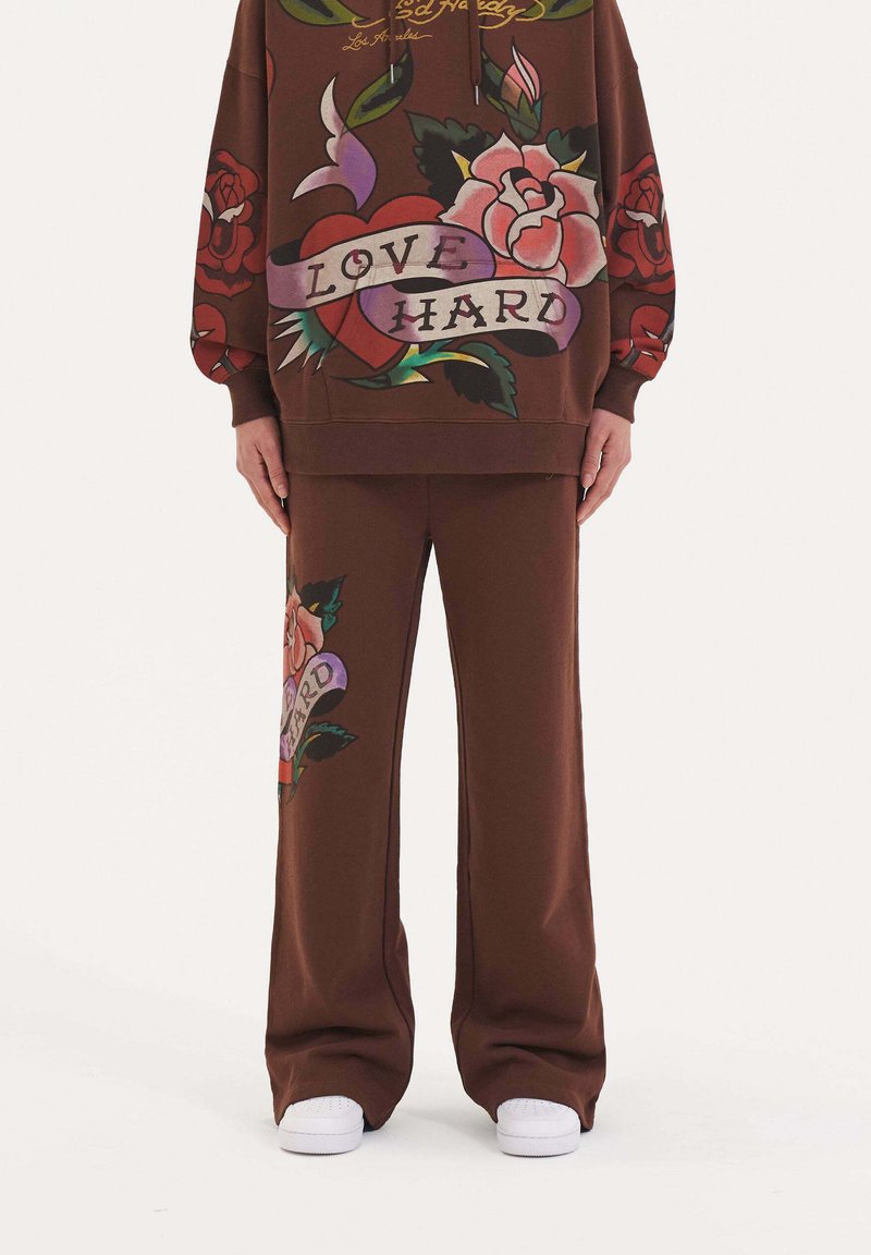 Ed Hardy - LOVE HARD RELAXED - Tracksuit bottoms - brown, Enlarge