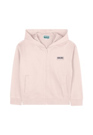 Hellrosa Kapuzenjacke mit Reißverschluss, Fronttaschen, Kapuze und kleinem "KENZO PARIS"-Logo auf der linken Brust.