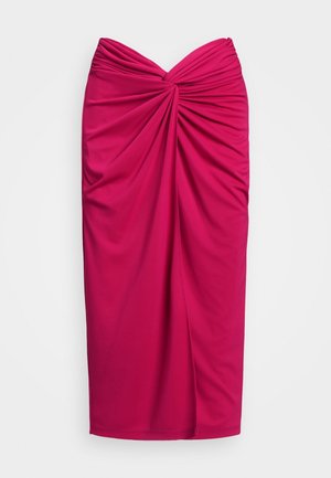 Gonna fucsia fino al ginocchio con tessuto arricciato in vita che crea un dettaglio attorcigliato e plissettato nella parte anteriore.
