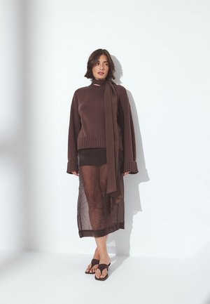 FOLDED SLEEVE KNITTED  - Jumper - dark brown