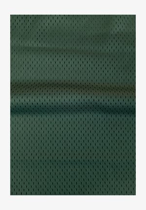 Tissu vert foncé avec de petites perforations ovales verticales, uniformément espacées, et de légères ombres créant un motif texturé.