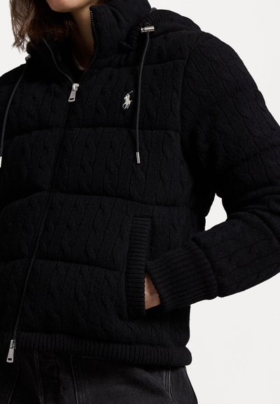 Polo Ralph Lauren CABLE KNIT HOODED DOWN COAT - Páperová bunda - black