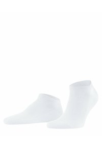 Weiße Knöchelsocken aus einem Baumwollmischmaterial. Mit einem gerippten Bund und einer glatten Textur, die für Komfort und Atmungsaktivität sorgt.