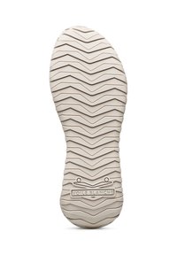 Semelle de chaussure avec un motif de relief en zigzag texturé et le nom de la marque "VOILE BLANCHE" embossé près du talon en couleur beige clair.