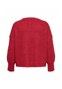 Maglione rosso in maglia con vestibilità ampia, dotato di maniche larghe, orlo a coste e tessuto testurizzato. Design semplice, senza fantasie o accessori.