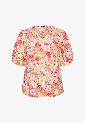 Zizzi, GEBLÜMTE BLUSE MIT LOCHSTICKEREI UND V-AUSSCHNITT - Blusa - rot