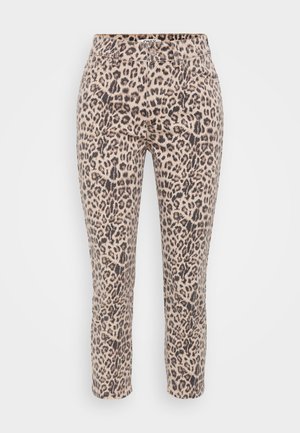 Lepard-print bukser i en lys beige nuance, med en tætsiddende design, glat tekstur og standard talje med forlommer.