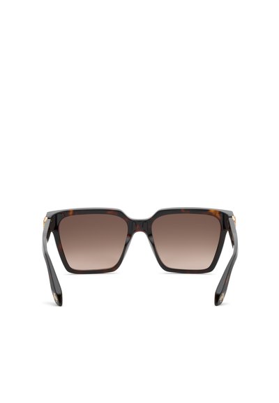 Lunettes de soleil carrées avec monture écaille et verres bruns dégradés, présentées de face sur un fond blanc.
