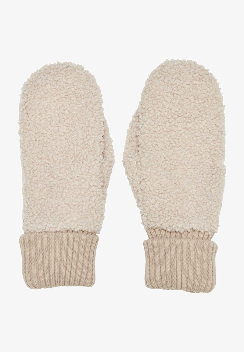 Beezid kätked, mis on valmistatud tekstureeritud kunstkarvast, ribakudumisega varrukatega. Pehme, koheva välimusega ja tihedalt istuv, et hoida sooja. Ilma mustrite või aksessuaarideta.