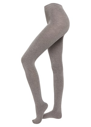 Mallas grises de longitud completa en una pierna de maniquí, mostrando una tela lisa y elástica con un diseño ajustado de cintura alta.