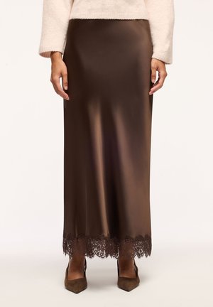Terranova, GONNA LUNGA SVASATA IN SATIN CON BORDO IN PIZZO - Gonna lunga - cioccolato