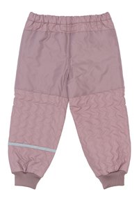 Helle rosa gepolsterte Hosen mit gestepptem Muster, elastischem Bund und gerippten Bündchen. Mit einem reflektierenden Streifen am unteren Bein.