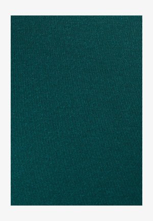 Teal stof met een getextureerd, geribbeld oppervlak. Materiaal lijkt glad met verticale strepen; uniforme kleur zonder zichtbare patronen of accenten.