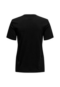 Camiseta corta negra de manga corta mostrada desde atrás sobre un fondo blanco.