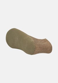 Mjuka bruna filttofflor visade från souldelen med handsydd beige lädersula och rund tåform mot en vit bakgrund.