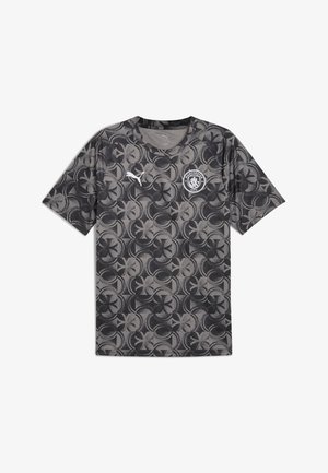 Black and gray short-sleeve jersey with a textured floral pattern, featuring a round neckline and Puma logo on the front.