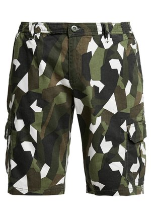 Urban Classics, GEOMETRIC CAMO STRETCH TWILL CARGO - Rövidnadrágok - wood camo