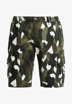 Urban Classics, GEOMETRIC CAMO STRETCH TWILL CARGO - Lühikesed püksid - wood camo