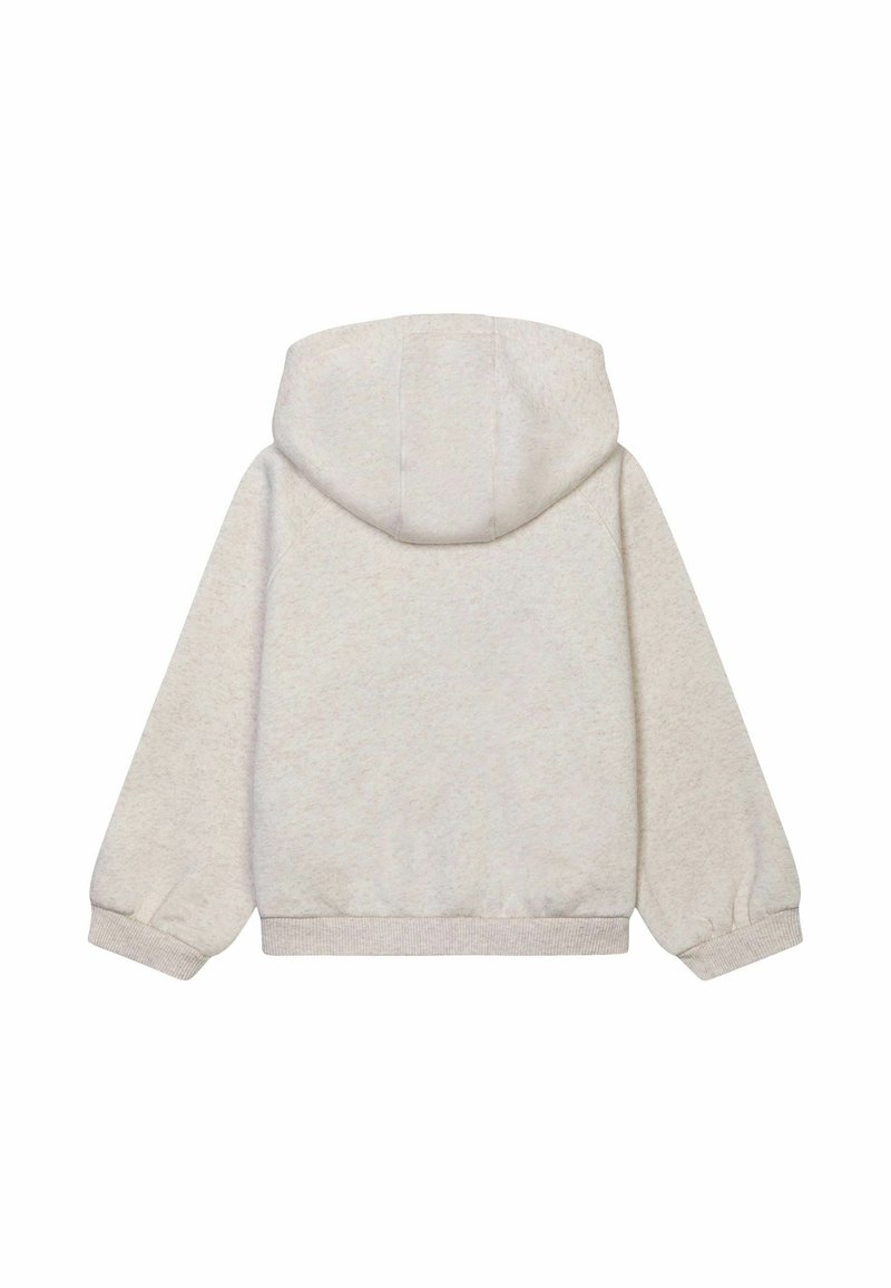 Jasnoszara bluza z okrągłym kapturem, elastycznymi mankietami i luźnym krojem. Miękka tekstura z gładkim wykończeniem i standardowym dołem.