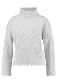 Pull gris clair à col montant, manches longues, motif en nid d'abeille texturé et coupe décontractée. Ourlet et poignets cousus avec détails.