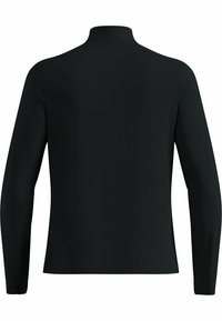 Zwarte longsleeve top met een hoge kraag, met een gladde textuur en een aansluitend ontwerp. Geen zichtbare patronen of hardwaredetails.
