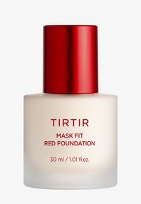 TIRTIR Mask Fit Red Foundation in a frosted white bottle with a shiny red cap. Text on the bottle includes product name and volume.