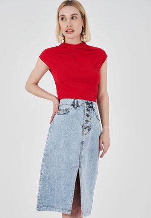 BUTTONED STRAIGHT SLIT  - Jeansrock - blue