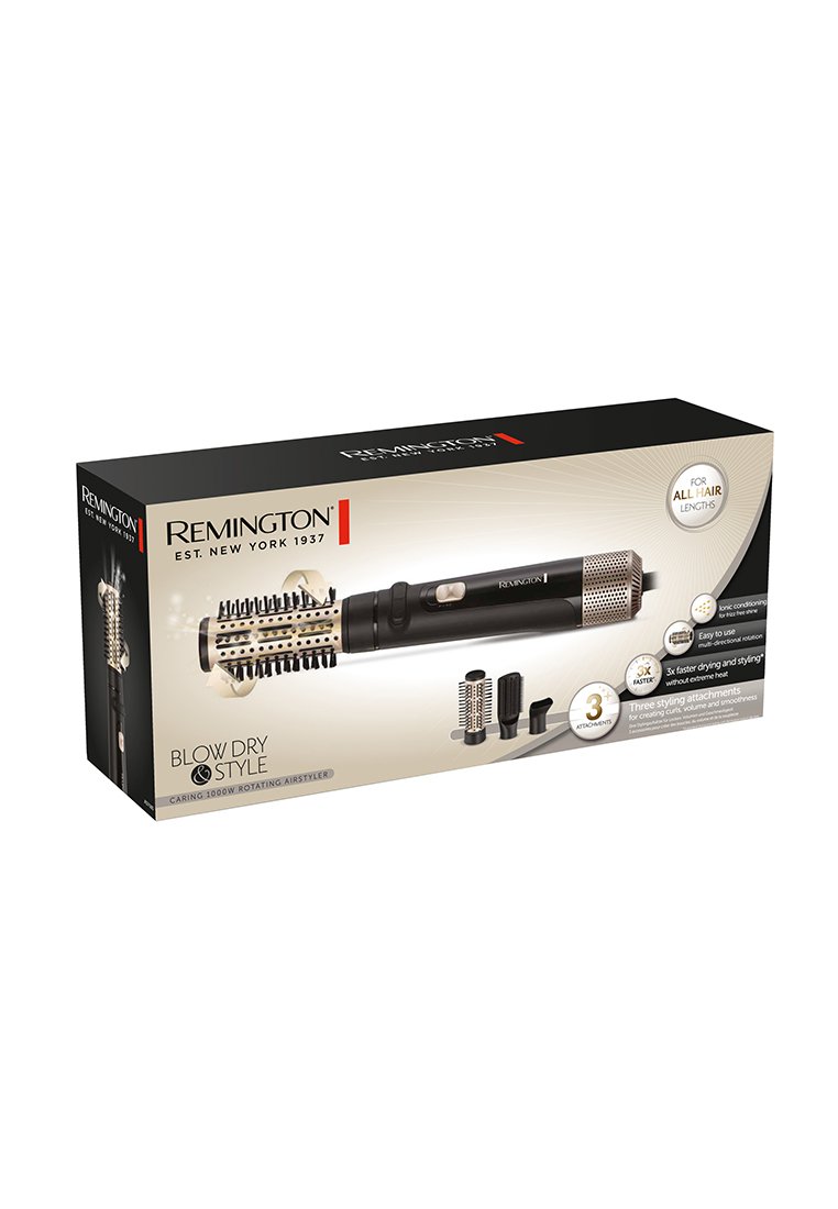 Obrotowy stylizator powietrzny Remington z trzema końcówkami do suszenia, stylizacji i wygładzania wszystkich długości włosów, z funkcją jonowej kondycji i łatwym w użyciu.