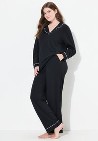 Ulla Popken ZIERPASPELN LANGARM SET - Pigiama - black