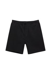 Shorts noirs en mélange de coton, dotés d'une taille élastique avec cordon de serrage, poches latérales et design uni.