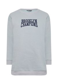 Ljusblå hoodie med långa ärmar, med "BROOKLYN CHAMPIONS" i marinblå broderi över bröstet. Ribbad ärmslut och nederkant.