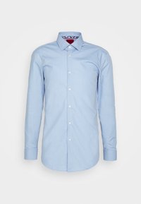 Lichtblauw katoen overhemd met lange mouwen en knopen, voorzien van een klassieke kraag en witte knopen, met een patroon aan de binnenkant van de kraag.