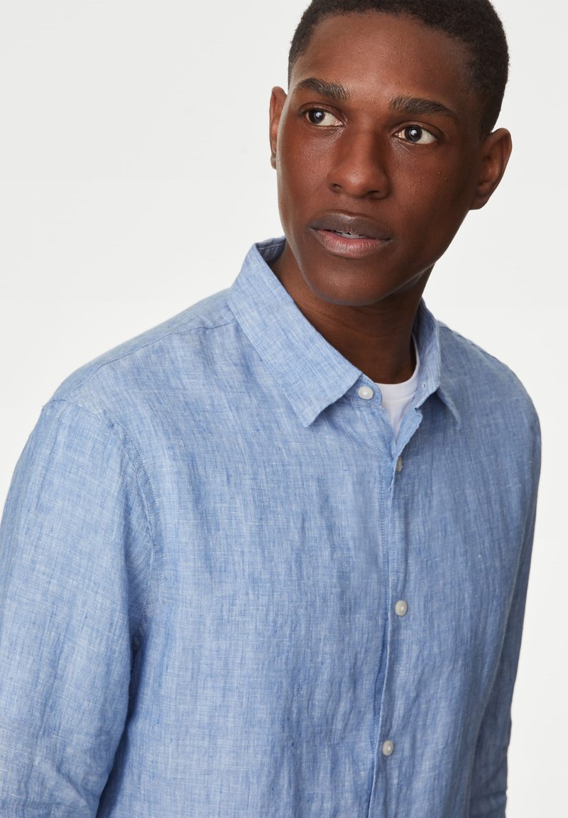 Chemise Homme Marks & Spencer Bleue à Rayures - Taille Medium, Manches Longues, Occasion TB