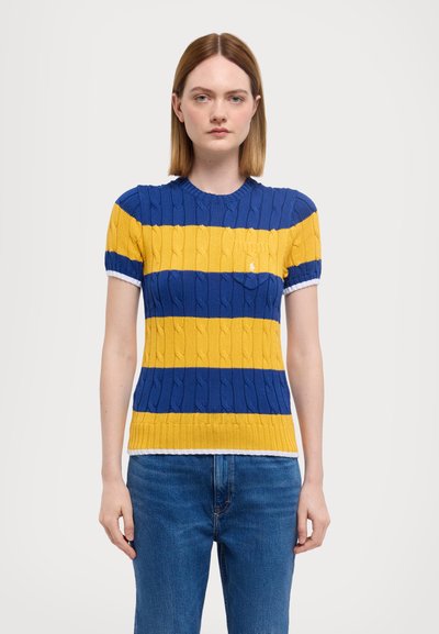 Polo Ralph Lauren CREW CABLE STRIPE  - Triko s potiskem - blue/yellow