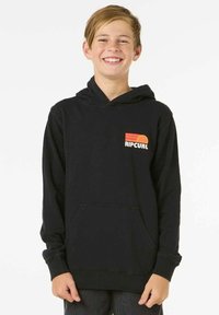 Haut à capuche noir en mélange de coton. Doté d'une poche avant, d'une coupe décontractée et d'un logo "Ripcurl" coloré sur la poitrine. Texture douce.