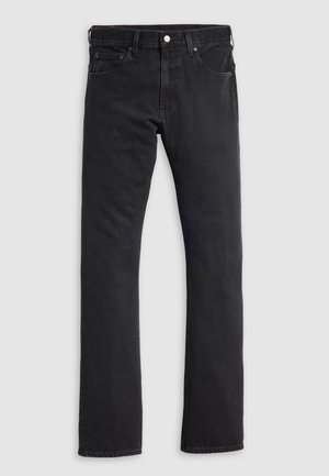 Fekete farmernadrág egyenes szabással, két első zsebbel, és egy gombbal valamint cipzárral záródó derékrésszel. Simított szövet, minta nélkül.