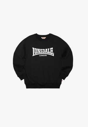Sweat-shirt noir à col rond avec logo blanc "Lonsdale London" centré sur la poitrine et poignets et ourlet côtelés.