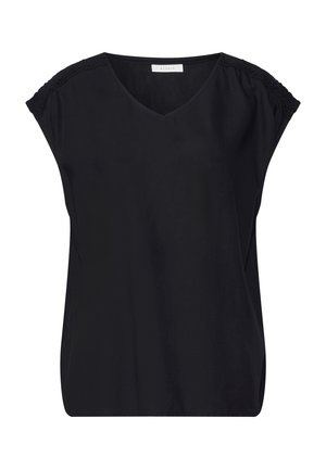 Mustasukainen lyhythihainen paita, joka on valmistettu sileästä kankaasta. Siinä on V-pääntie ja pitsiä olkapäillä. Rentoa siluettia, joissa on löysä istuvuus.