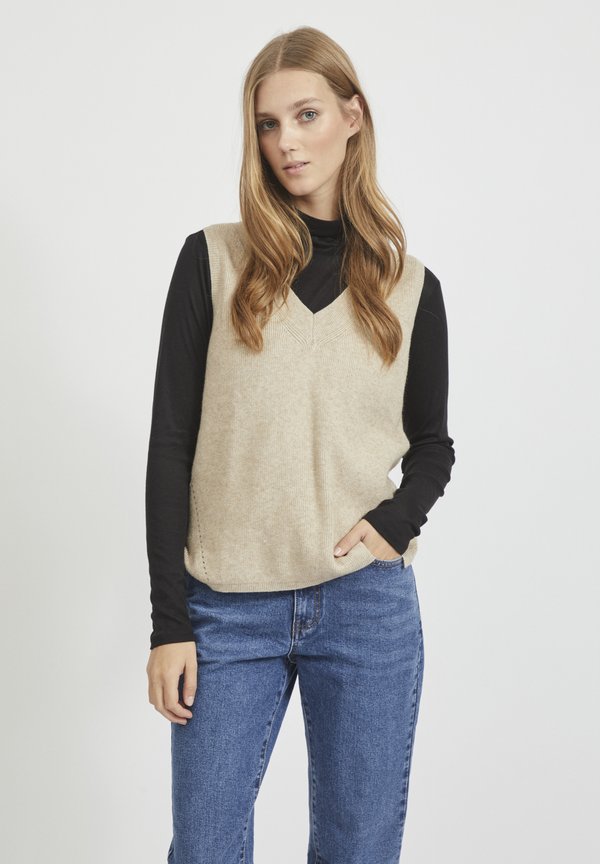 VIRIL V NECK VEST - Strickpullover - natural melange