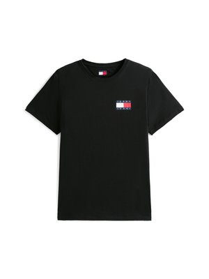 Tricou din bumbac negru, cu guler rotund și mâneci scurte. Prezintă un patch logo mic, multicolor, pe partea stângă a pieptului.