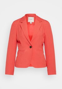 Korallblazer med en slät textur, enstaka knappstängning, två framfickor och en skräddarsydd passform. Har nedsänkta slag och en fodrad insida.