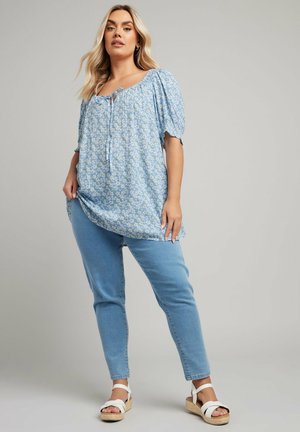 FLORAL TIE FRONT - Print T-shirt - light blue