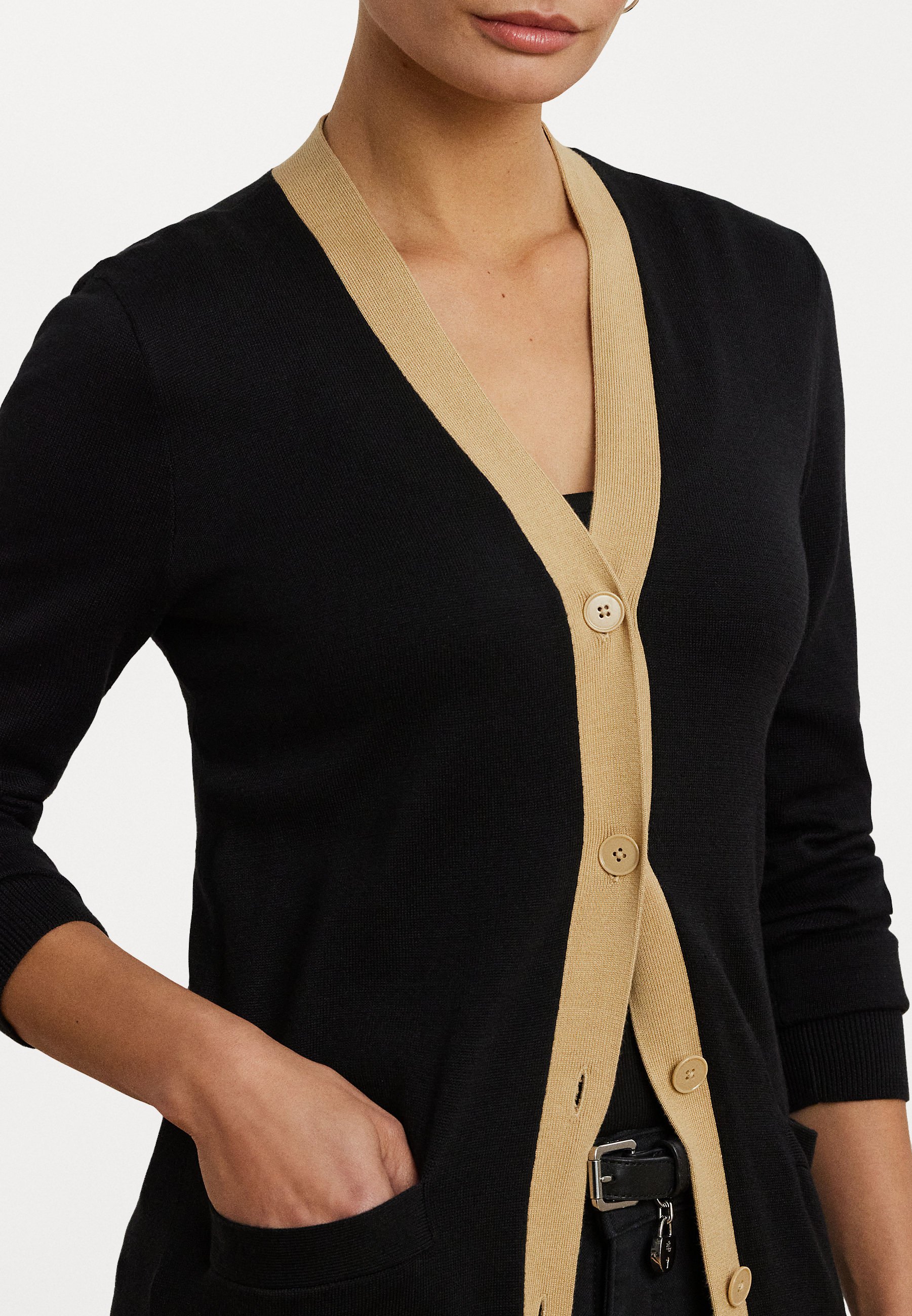 Lauren Ralph Lauren Two Tone Cotton Blend Cardigan