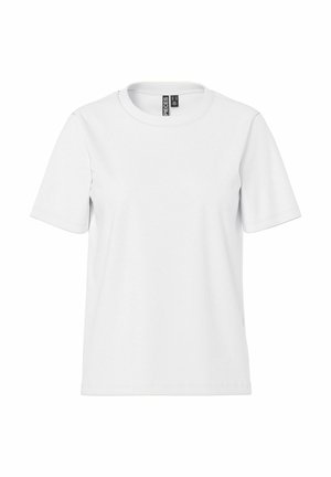 T-shirt en coton blanc à manches courtes, col rond et coupe décontractée. Texture lisse avec des coutures minimes, design uni et sans graphismes.